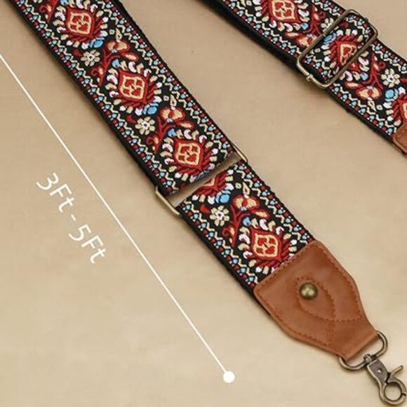 Vintage red lotus wide purse strap - Picture 3 of 5